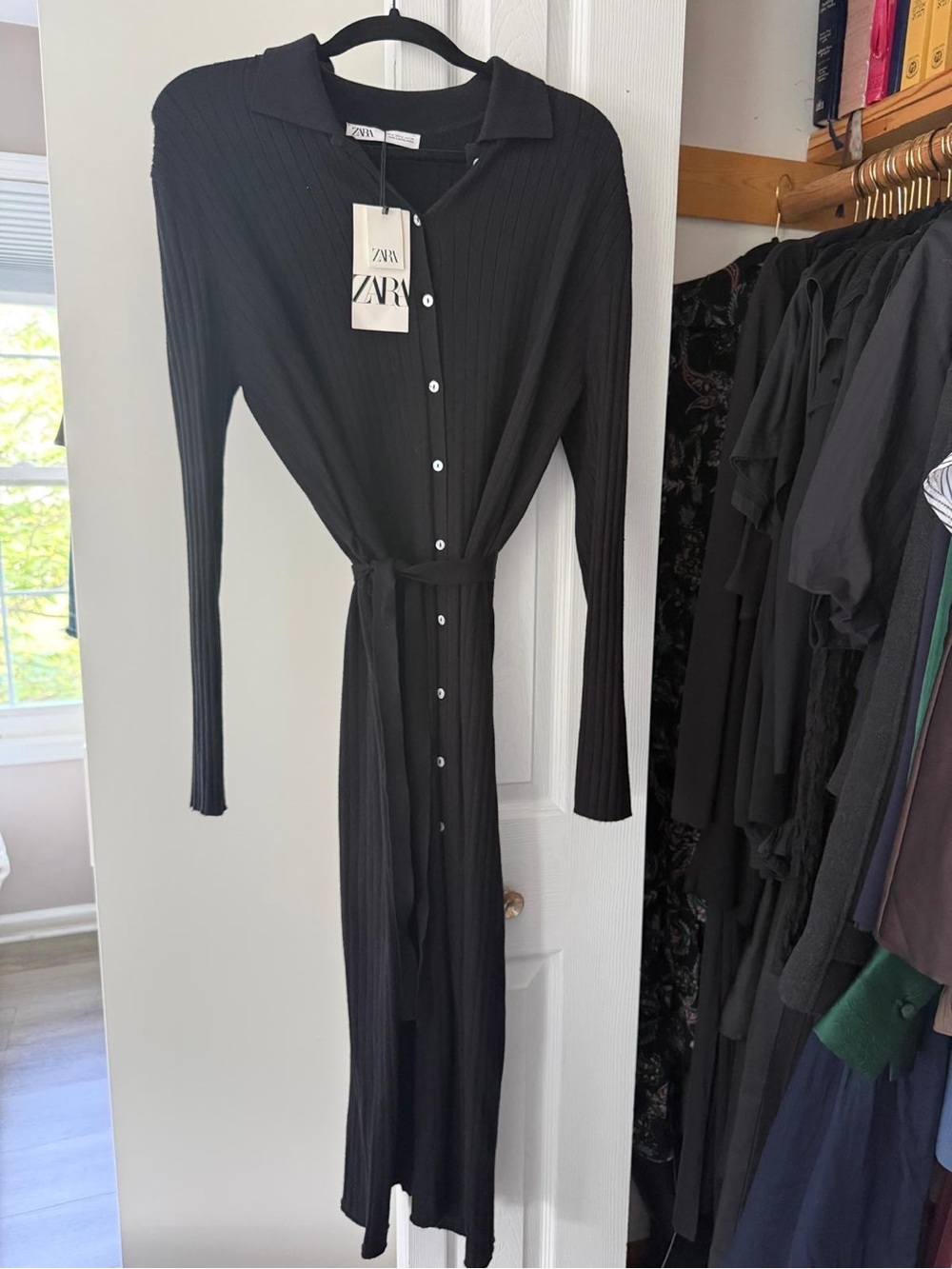 Zara Black Ribbed Midi Shirt Dress - Picture 2 of 3